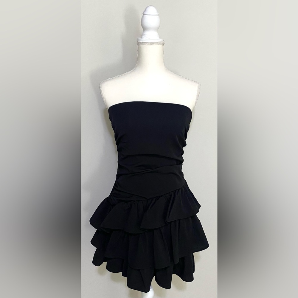 SHEIN Women M Black Strapless Dress Ruffles Retro Y2K Fall Preppy 90s Minimalism